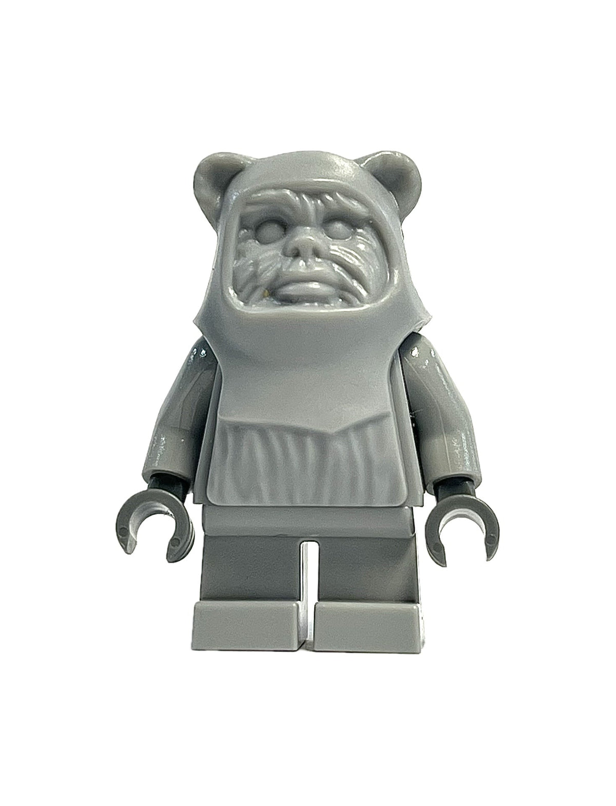 Prototype Wicket (Ewok) Hood Light Bluish Gray with Dark Bluish Gray Hands Monochrome Minifigure